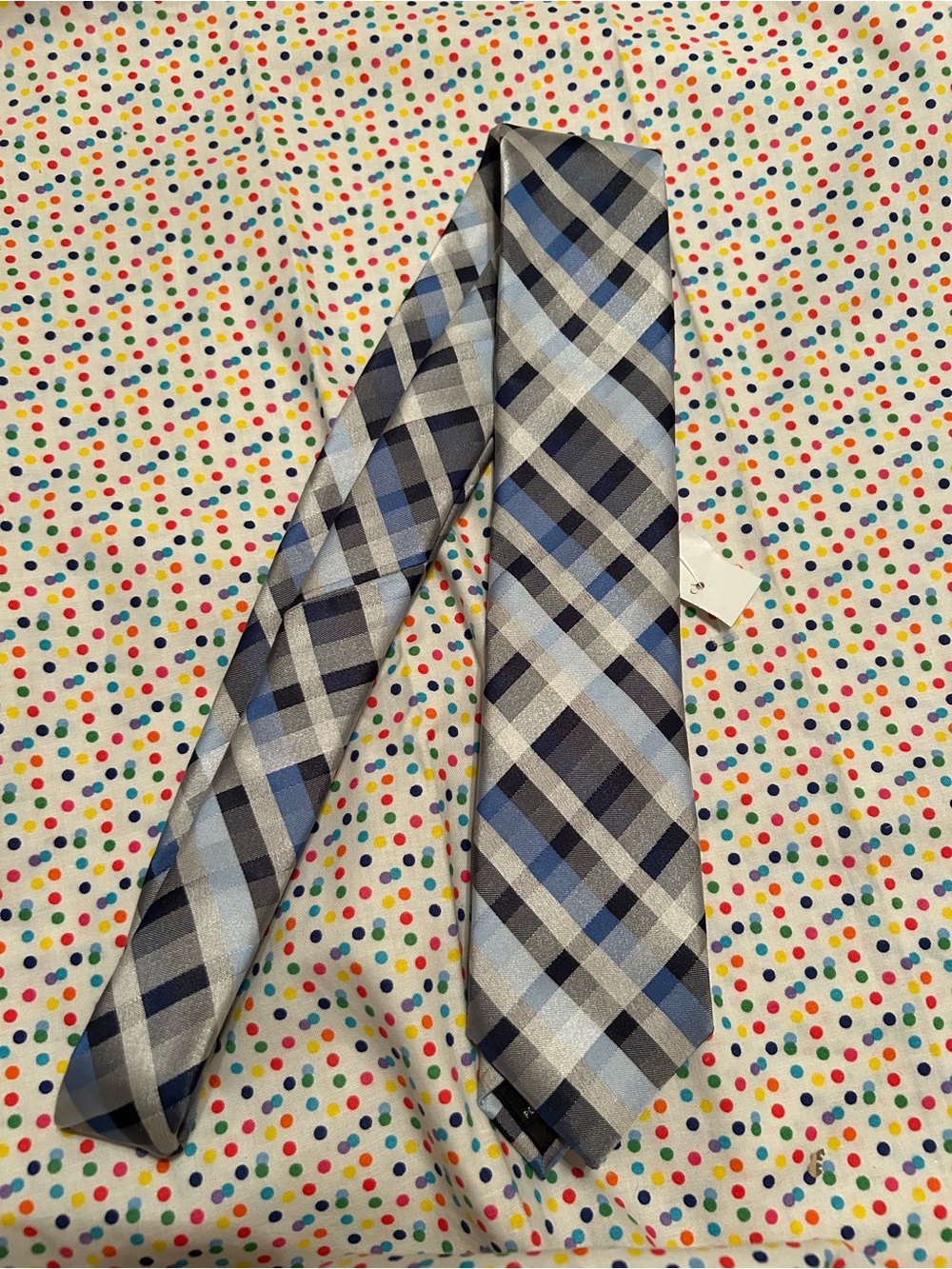 Bespoke Silver, Blue and Gray Plaid Men's Tie
